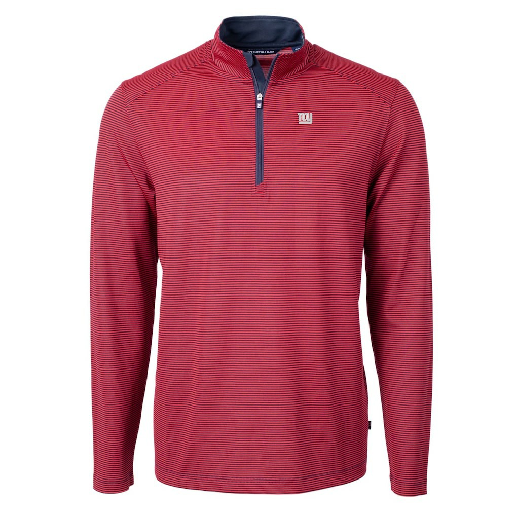 New York Giants Cutter & Buck Virtue Eco Pique Micro Stripe Recycled Quarter-Zip Pullover Top Red/Navy - NFL