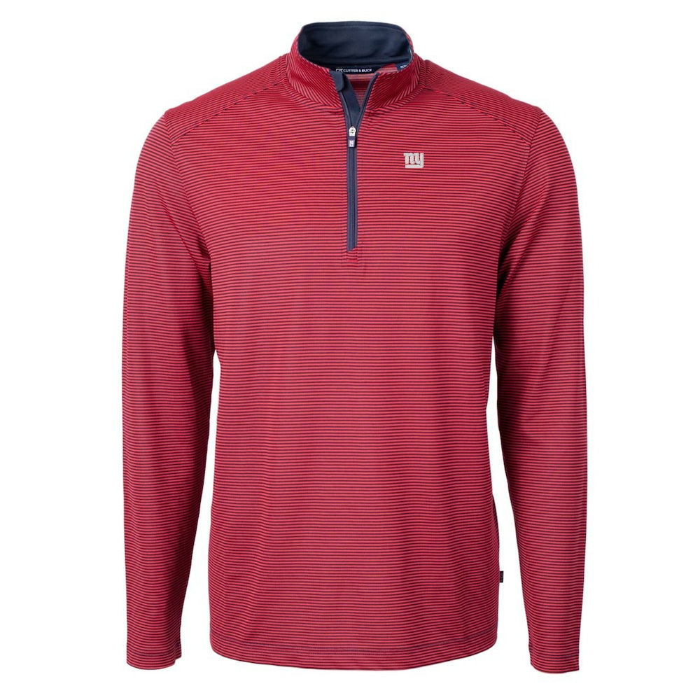 New York Giants Cutter & Buck Virtue Eco Pique Micro Stripe Recycled Quarter-Zip Pullover Top Red/Navy - NFL