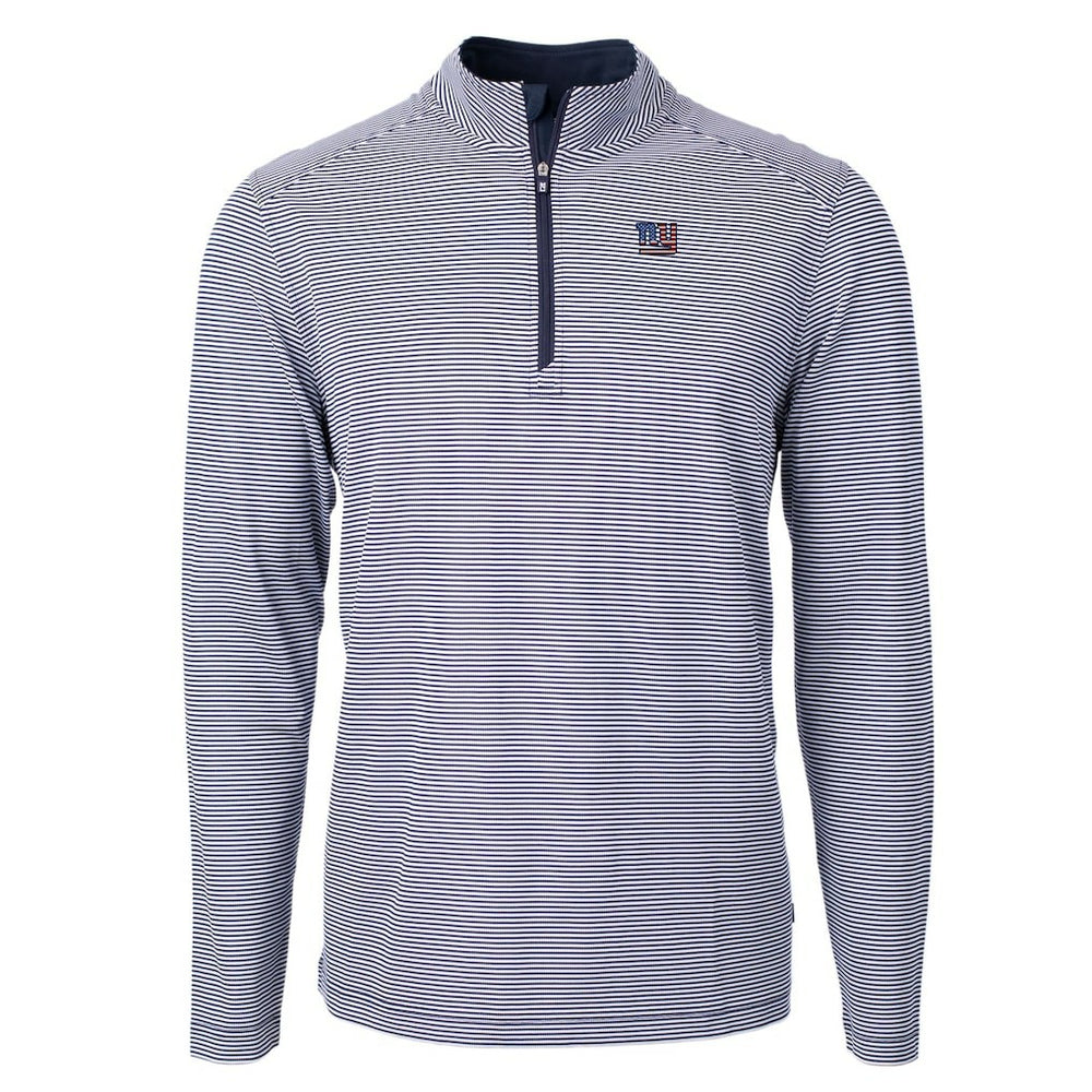 New York Giants Cutter & Buck Virtue Eco Pique Micro Stripe Recycled Quarter-Zip Pullover Top Navy/White - NFL