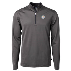 Pittsburgh Steelers Cutter & Buck Virtue Eco Pique Micro Stripe Recycled Quarter-Zip Pullover Top Black/Gray - NFL