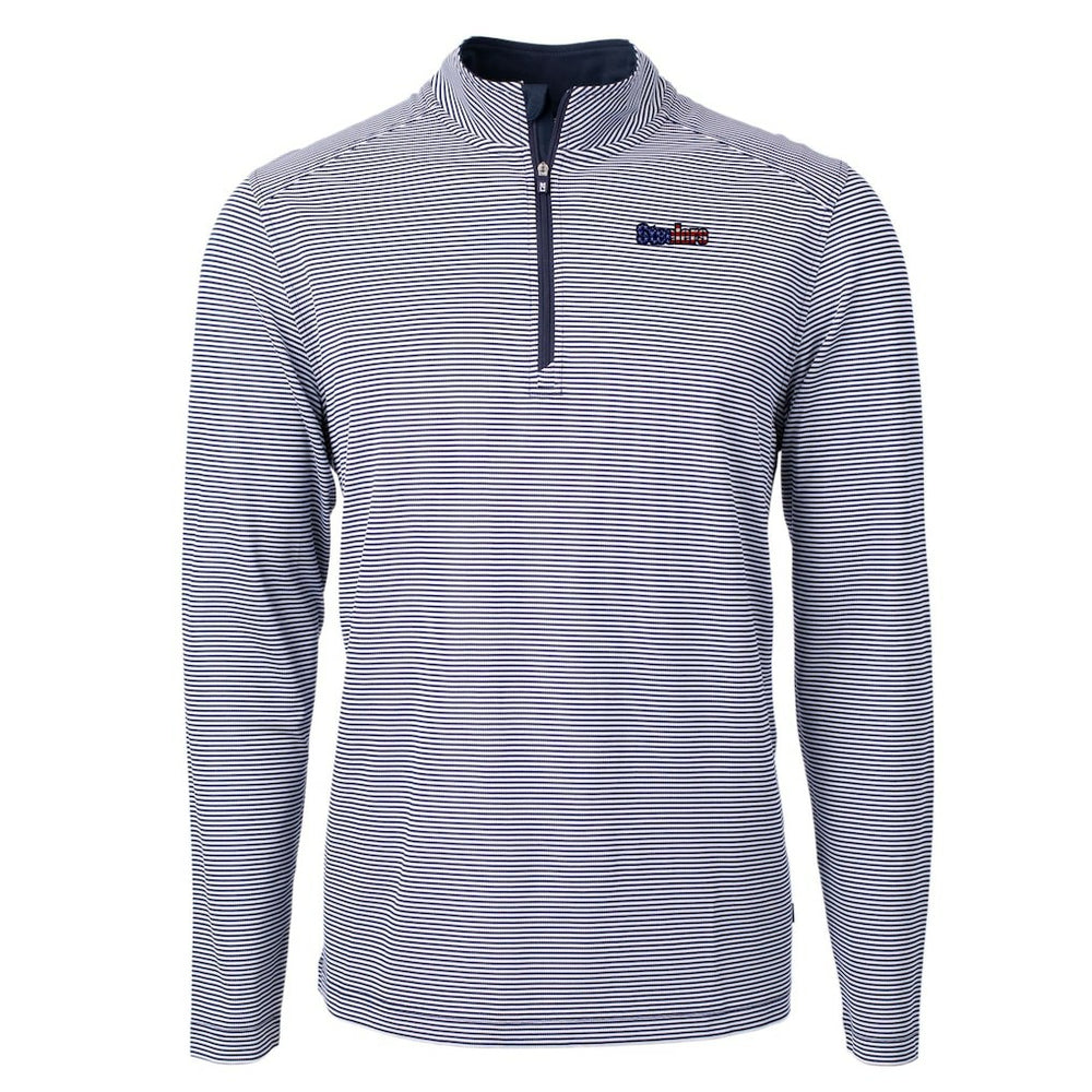 Pittsburgh Steelers Cutter & Buck Virtue Eco Pique Micro Stripe Recycled Quarter-Zip Pullover Top Navy/White - NFL