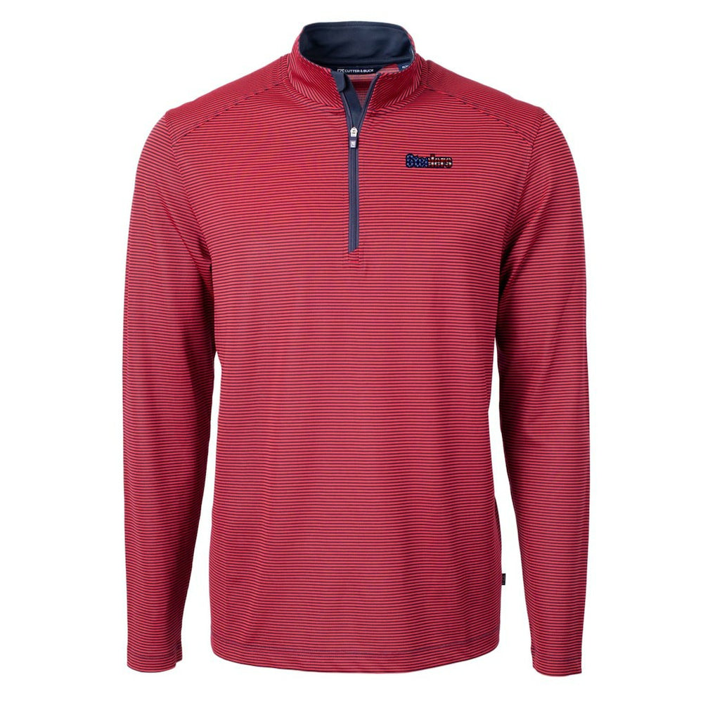 Pittsburgh Steelers Cutter & Buck Virtue Eco Pique Micro Stripe Recycled Quarter-Zip Pullover Top Red/Navy - NFL
