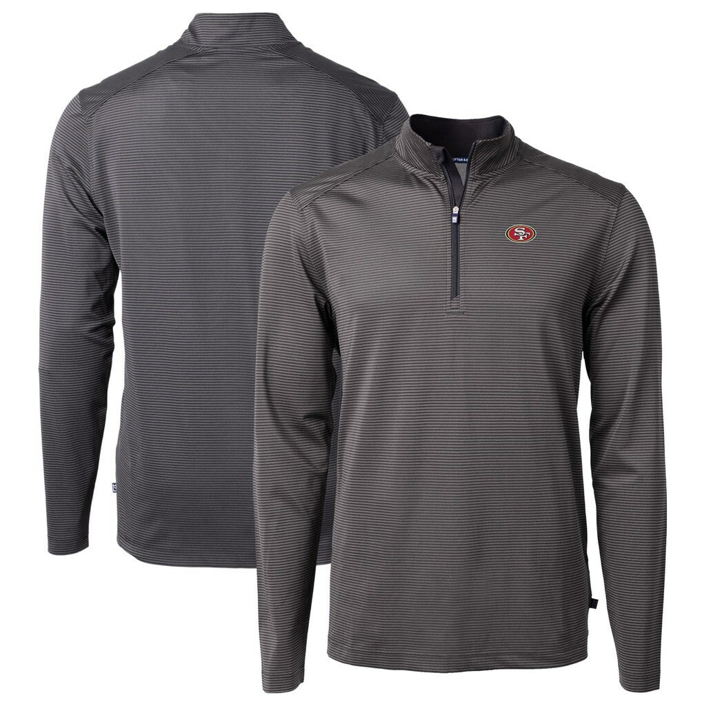 San Francisco 49ers Cutter & Buck Virtue Eco Pique Micro Stripe Recycled Quarter-Zip Pullover Top Black/Gray - NFL