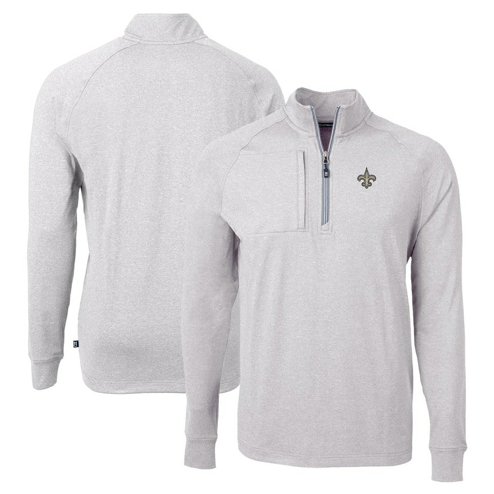 New Orleans Saints Cutter & Buck Adapt Eco Knit Quarter-Zip Pullover Top Heather Gray - NFL