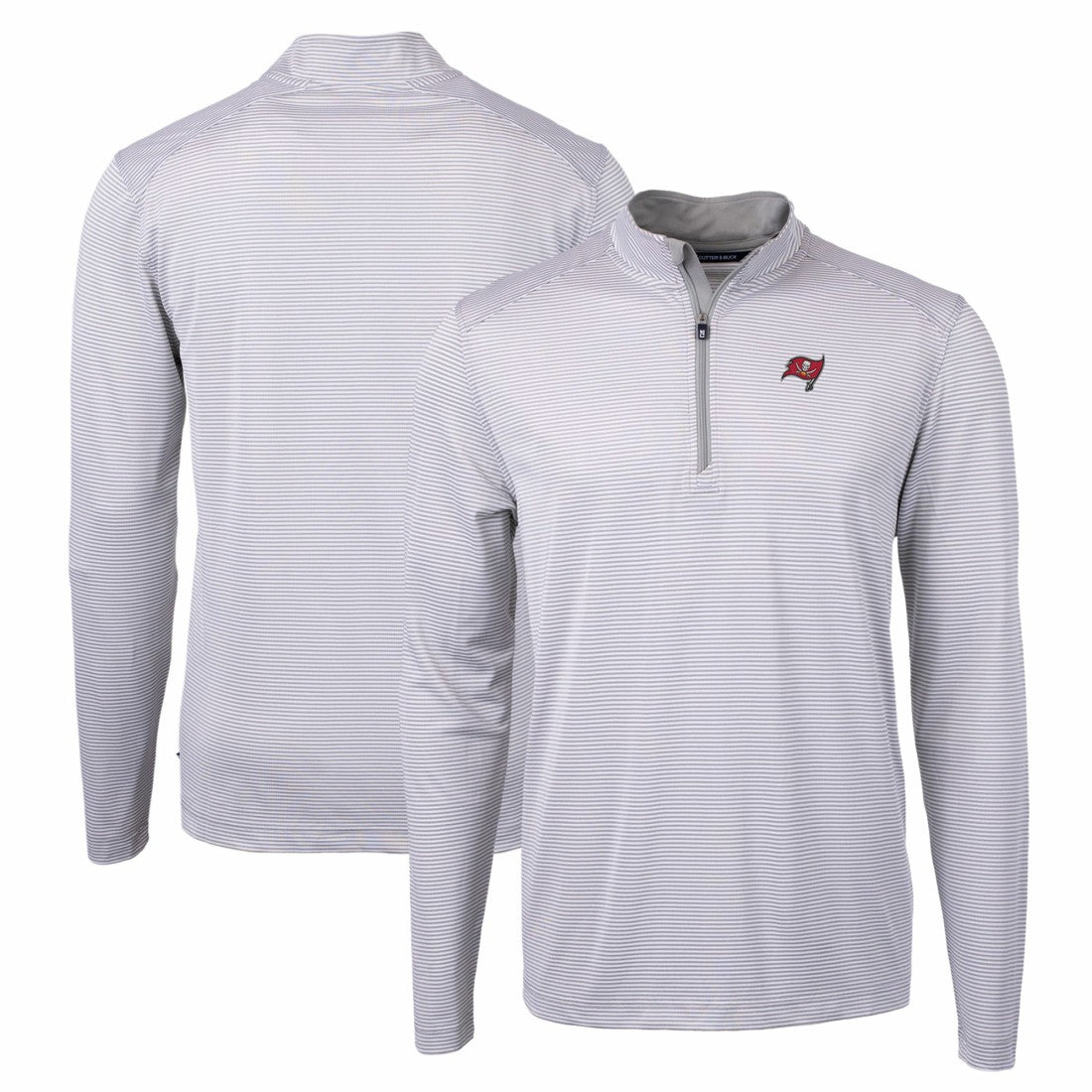 Tampa Bay Buccaneers Cutter & Buck Virtue Eco Pique Micro Stripe Recycled Quarter-Zip Pullover Top Gray/White - NFL