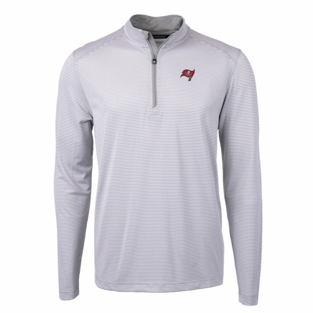Tampa Bay Buccaneers Cutter & Buck Virtue Eco Pique Micro Stripe Recycled Quarter-Zip Pullover Top Gray/White - NFL