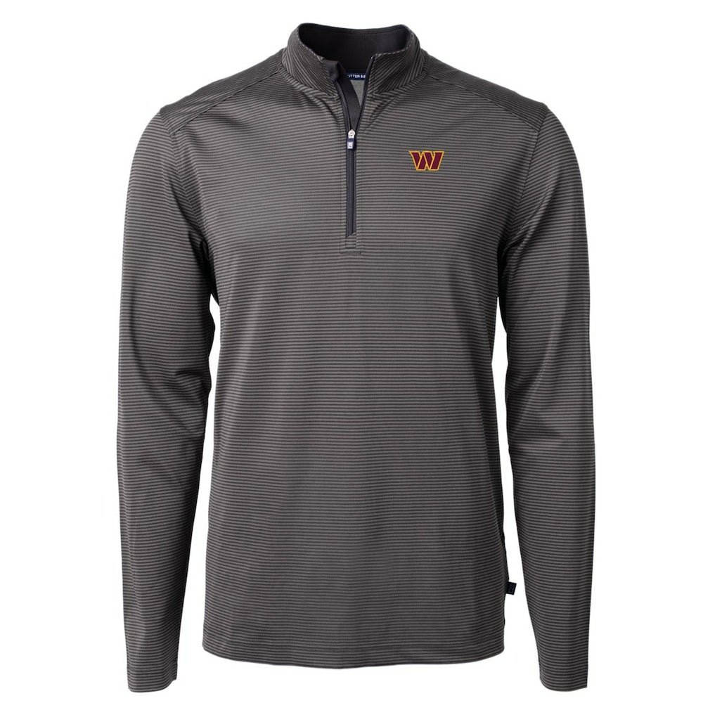 Washington Commanders Cutter & Buck Virtue Eco Pique Micro Stripe Recycled Quarter-Zip Pullover Top Black/Gray - NFL