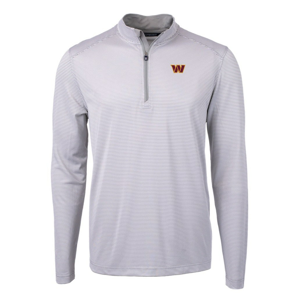 Washington Commanders Cutter & Buck Virtue Eco Pique Micro Stripe Recycled Quarter-Zip Pullover Top Gray/White - NFL