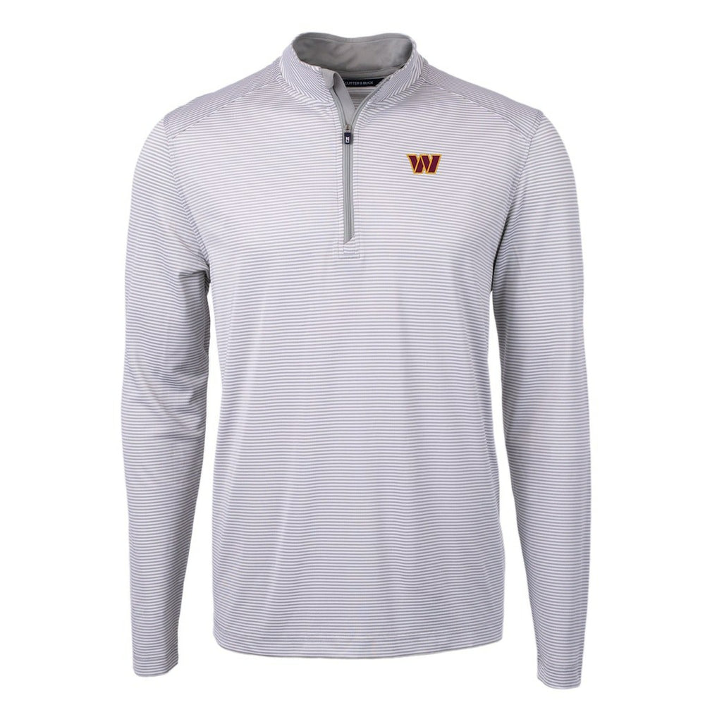 Washington Commanders Cutter & Buck Virtue Eco Pique Micro Stripe Recycled Quarter-Zip Pullover Top Gray/White - NFL