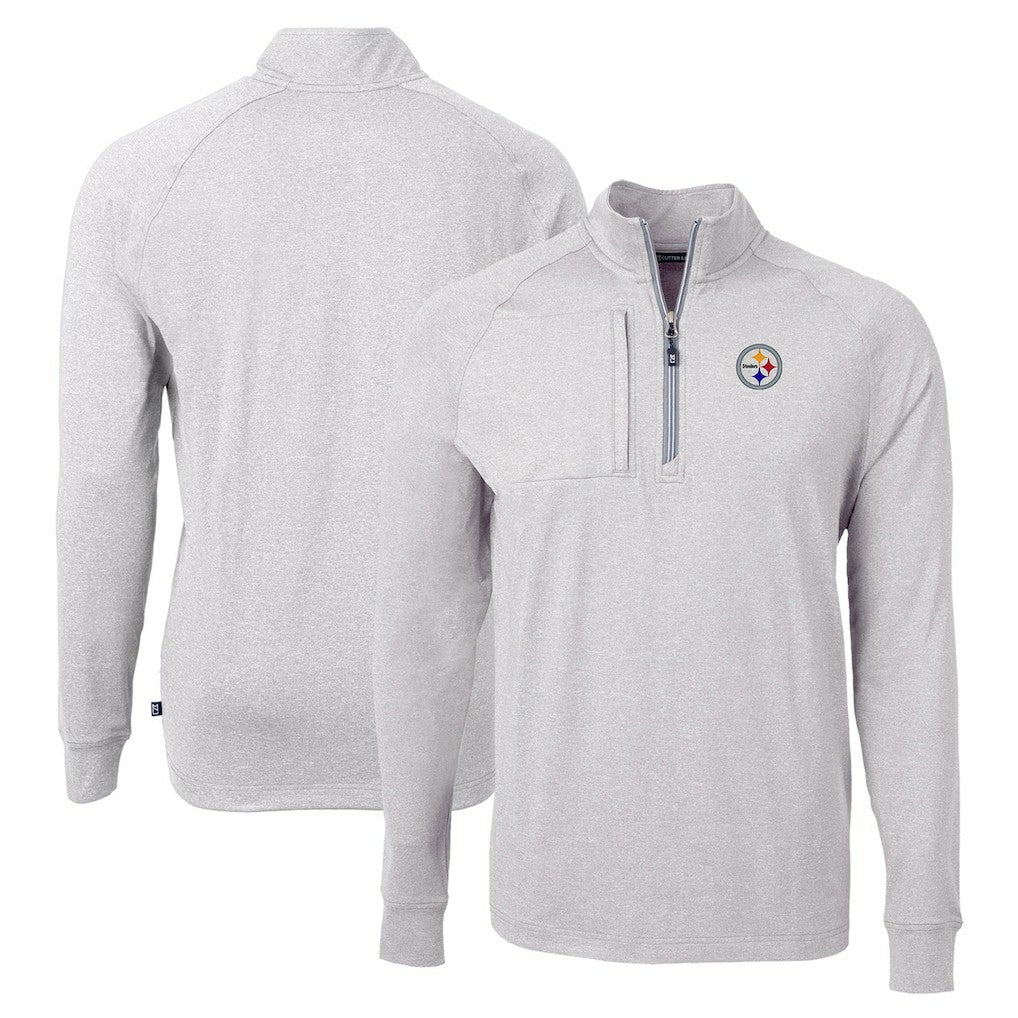 Pittsburgh Steelers Cutter & Buck Adapt Eco Knit Quarter-Zip Pullover Top Heather Gray - NFL