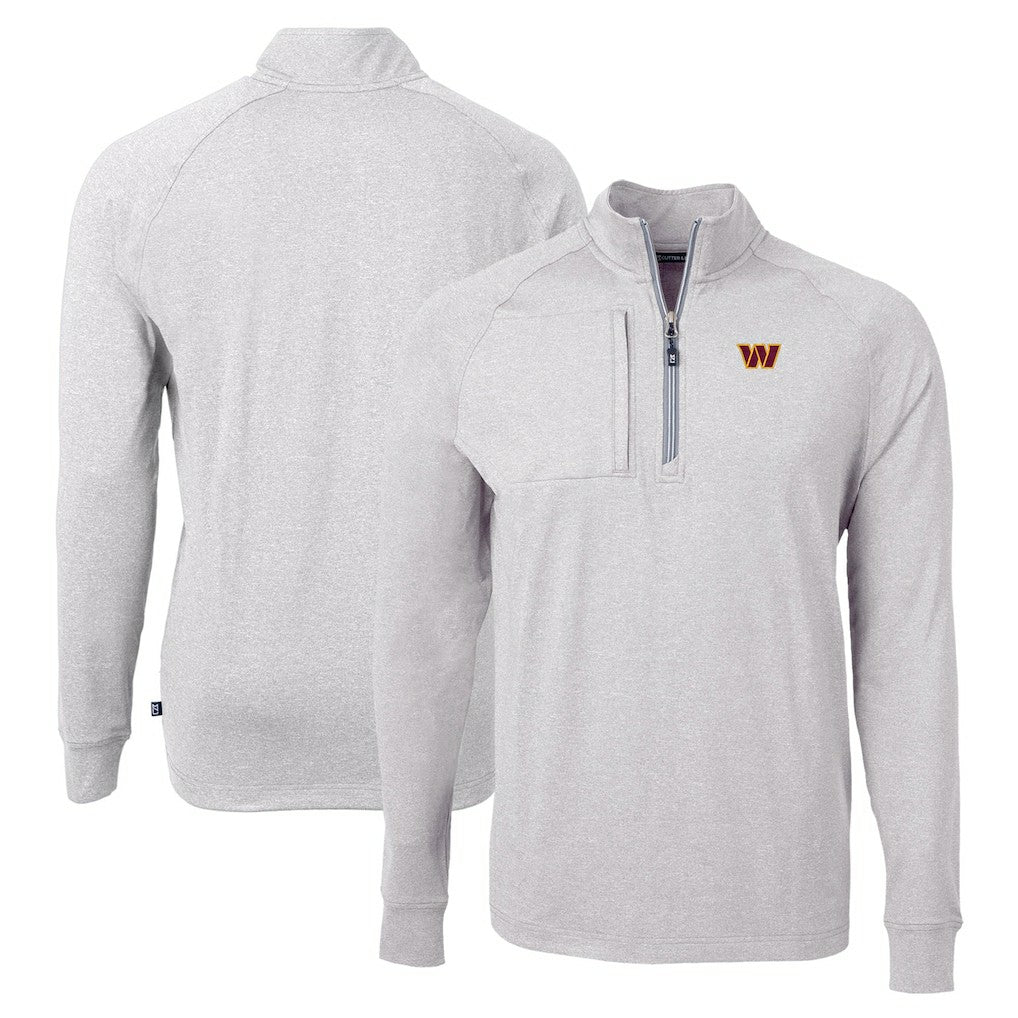 Washington Commanders Cutter & Buck Adapt Eco Knit Quarter-Zip Pullover Top Heather Gray - NFL
