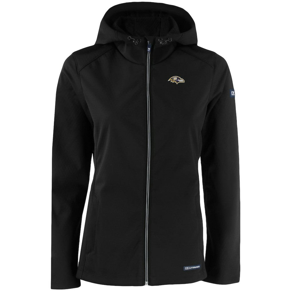 Baltimore Ravens Cutter & Buck Women's Evoke Eco Softshell Recycled Full-Zip Hooded Jacket Black - NFL
