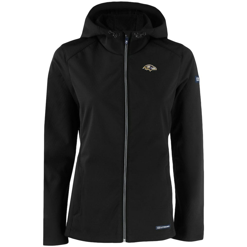 Baltimore Ravens Cutter & Buck Women's Evoke Eco Softshell Recycled Full-Zip Hooded Jacket Black - NFL