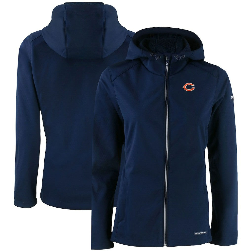 Chicago Bears Cutter & Buck Women's Evoke Eco Softshell Recycled Full-Zip Hooded Jacket Navy - NFL