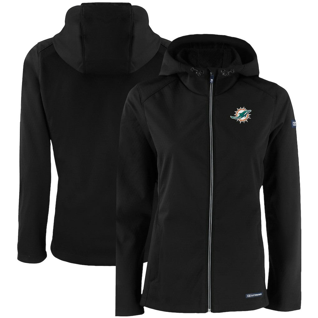 Miami Dolphins Cutter & Buck Women's Evoke Eco Softshell Recycled Full-Zip Hooded Jacket Black - NFL