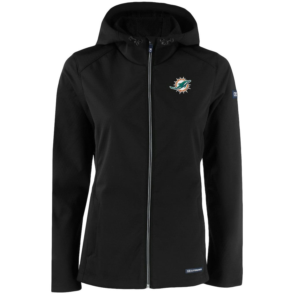 Miami Dolphins Cutter & Buck Women's Evoke Eco Softshell Recycled Full-Zip Hooded Jacket Black - NFL