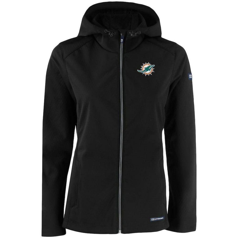 Miami Dolphins Cutter & Buck Women's Evoke Eco Softshell Recycled Full-Zip Hooded Jacket Black - NFL