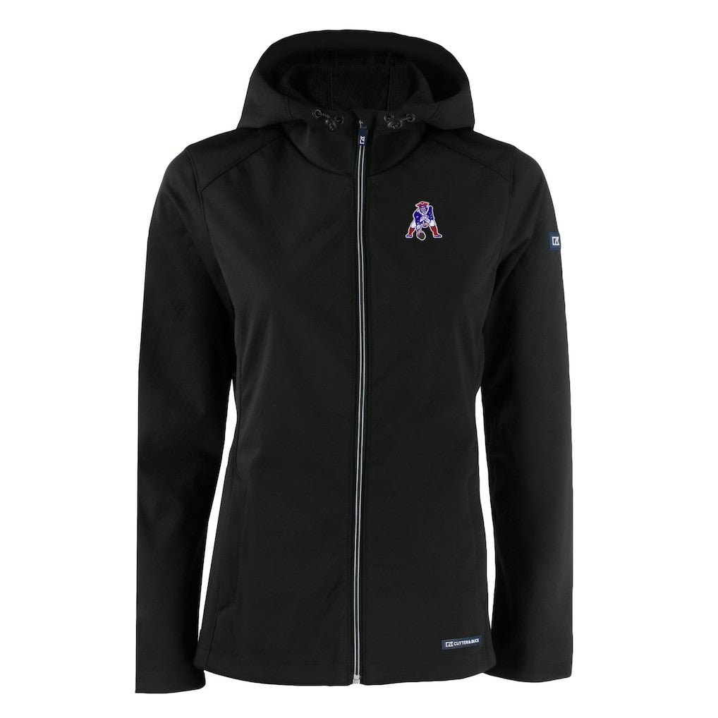 New England Patriots Cutter & Buck Women's Evoke Eco Softshell Recycled Full-Zip Hooded Jacket Black - NFL