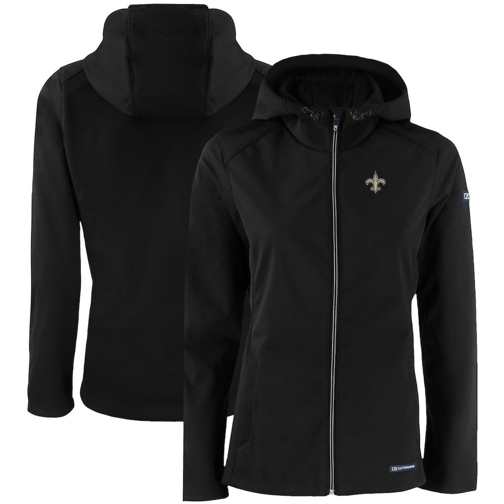 New Orleans Saints Cutter & Buck Women's Evoke Eco Softshell Recycled Full-Zip Hooded Jacket Black - NFL