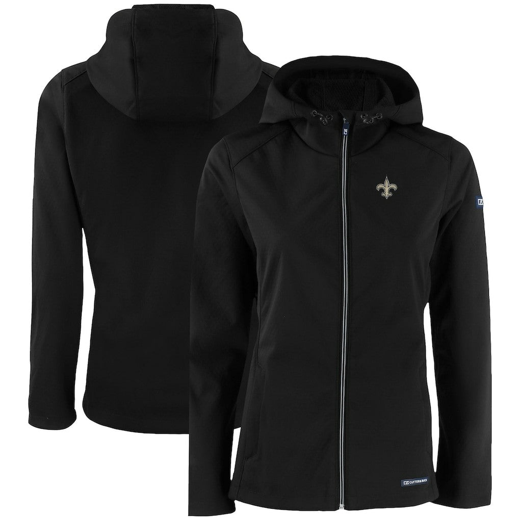 New Orleans Saints Cutter & Buck Women's Evoke Eco Softshell Recycled Full-Zip Hooded Jacket Black - NFL