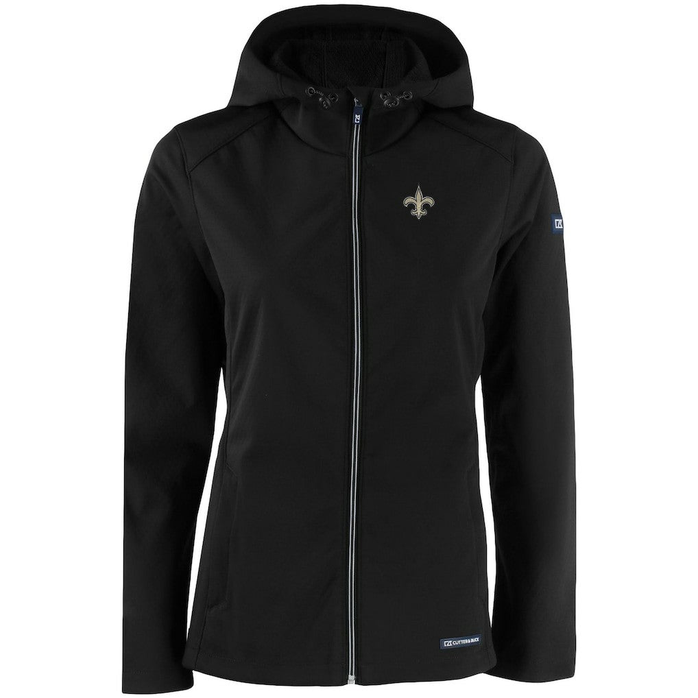 New Orleans Saints Cutter & Buck Women's Evoke Eco Softshell Recycled Full-Zip Hooded Jacket Black - NFL