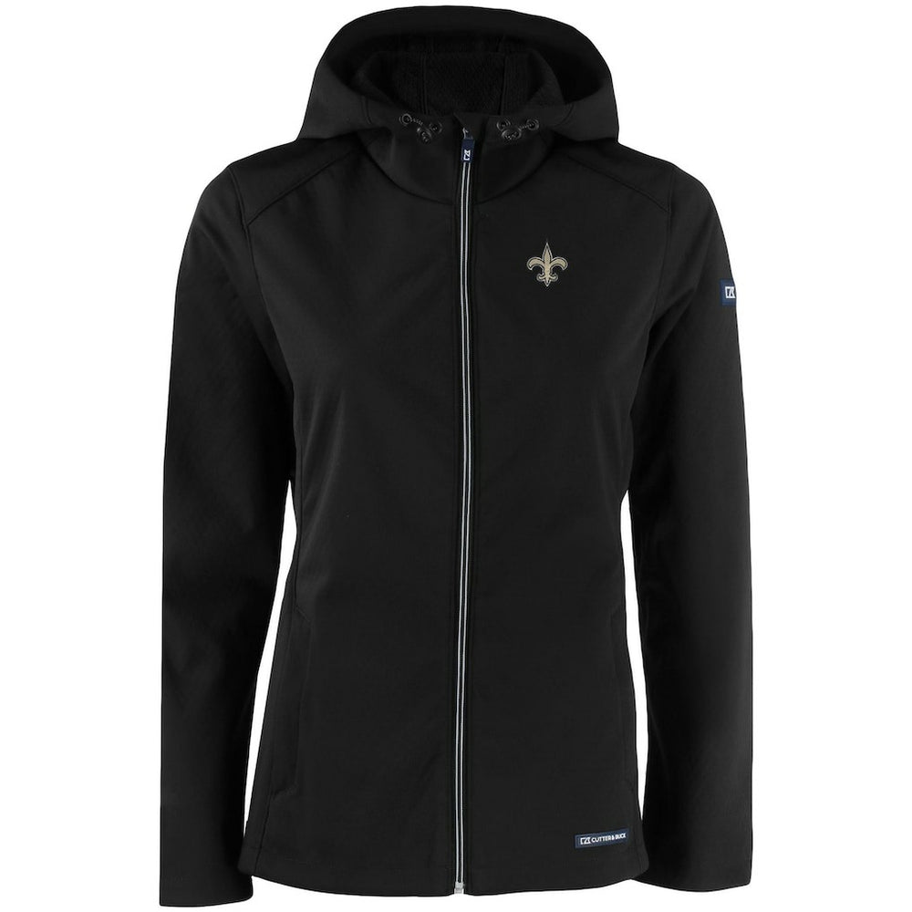 New Orleans Saints Cutter & Buck Women's Evoke Eco Softshell Recycled Full-Zip Hooded Jacket Black - NFL
