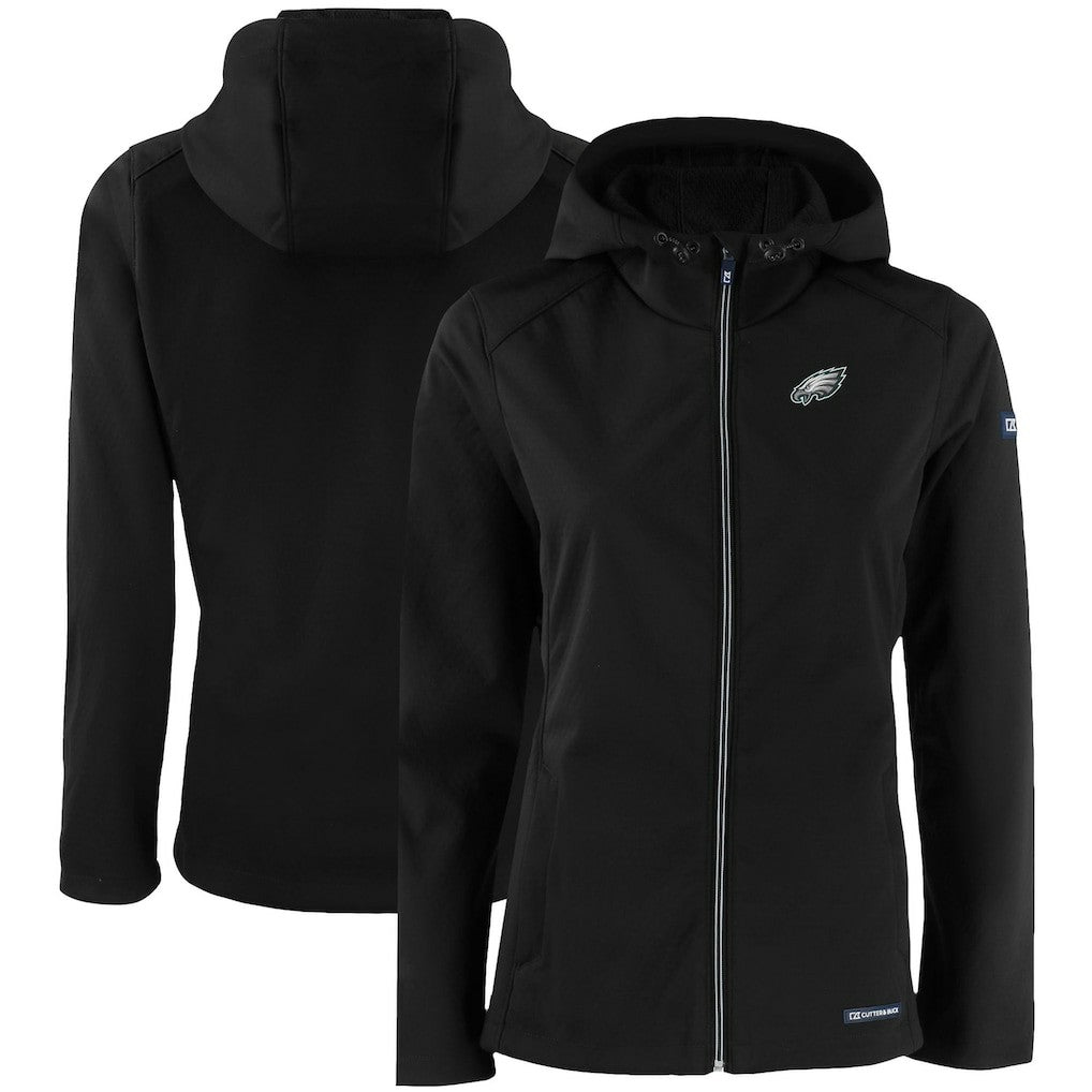 Philadelphia Eagles Cutter & Buck Women's Evoke Eco Softshell Recycled Full-Zip Hooded Jacket Black - NFL
