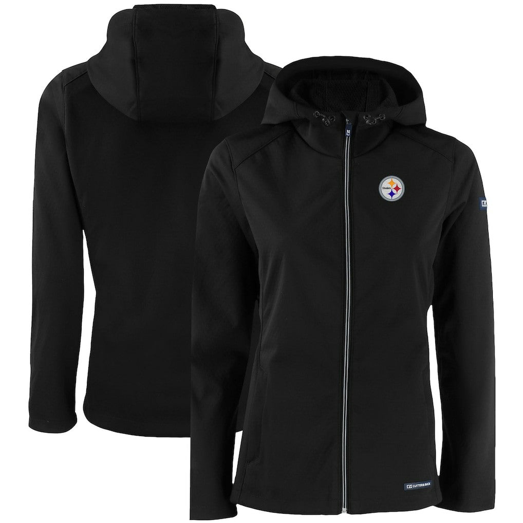 Pittsburgh Steelers Cutter & Buck Women's Evoke Eco Softshell Recycled Full-Zip Hooded Jacket Black - NFL