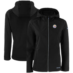 Pittsburgh Steelers Cutter & Buck Women's Evoke Eco Softshell Recycled Full-Zip Hooded Jacket Black - NFL
