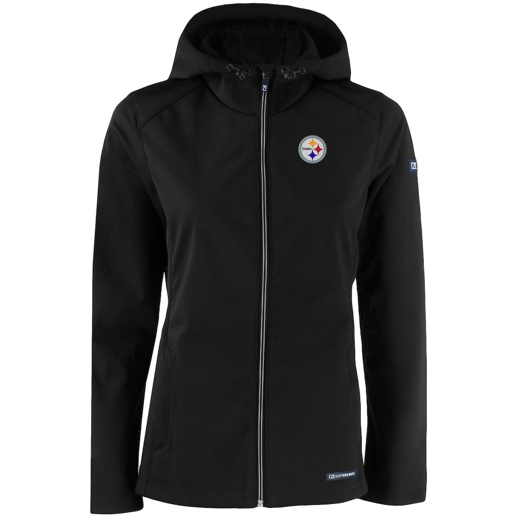 Pittsburgh Steelers Cutter & Buck Women's Evoke Eco Softshell Recycled Full-Zip Hooded Jacket Black - NFL