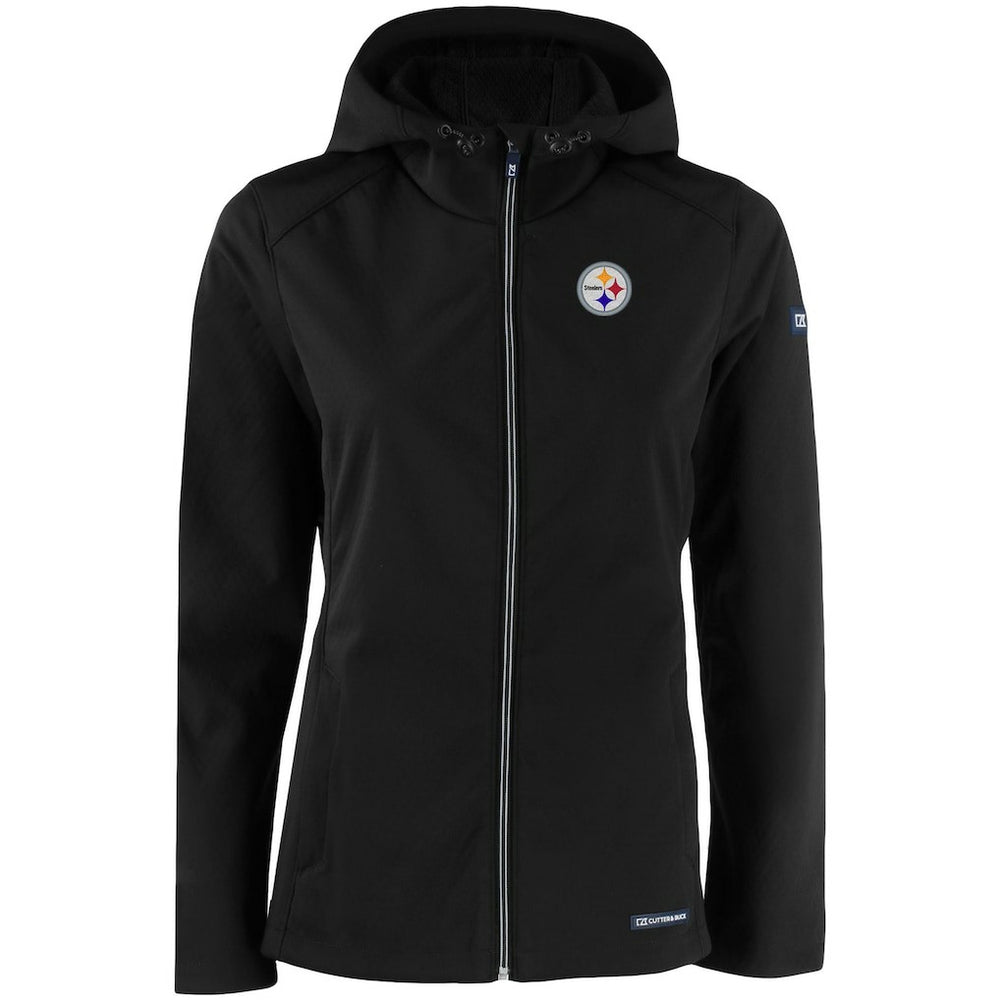 Pittsburgh Steelers Cutter & Buck Women's Evoke Eco Softshell Recycled Full-Zip Hooded Jacket Black - NFL