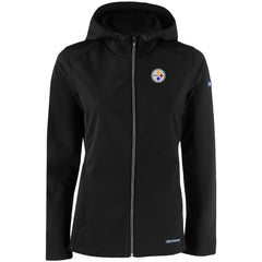 Pittsburgh Steelers Cutter & Buck Women's Evoke Eco Softshell Recycled Full-Zip Hooded Jacket Black - NFL