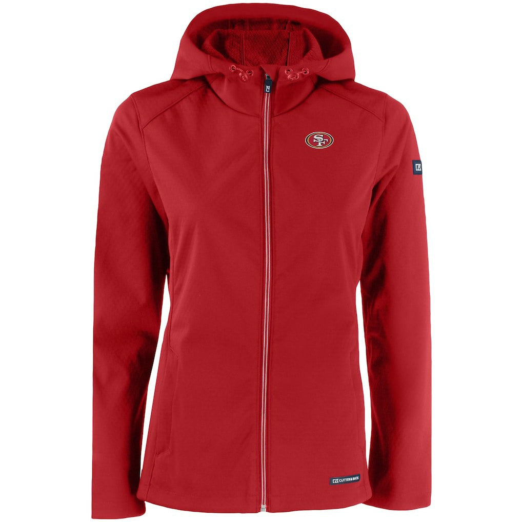 San Francisco 49ers Cutter & Buck Women's Evoke Eco Softshell Recycled Full-Zip Hooded Jacket Scarlet - NFL