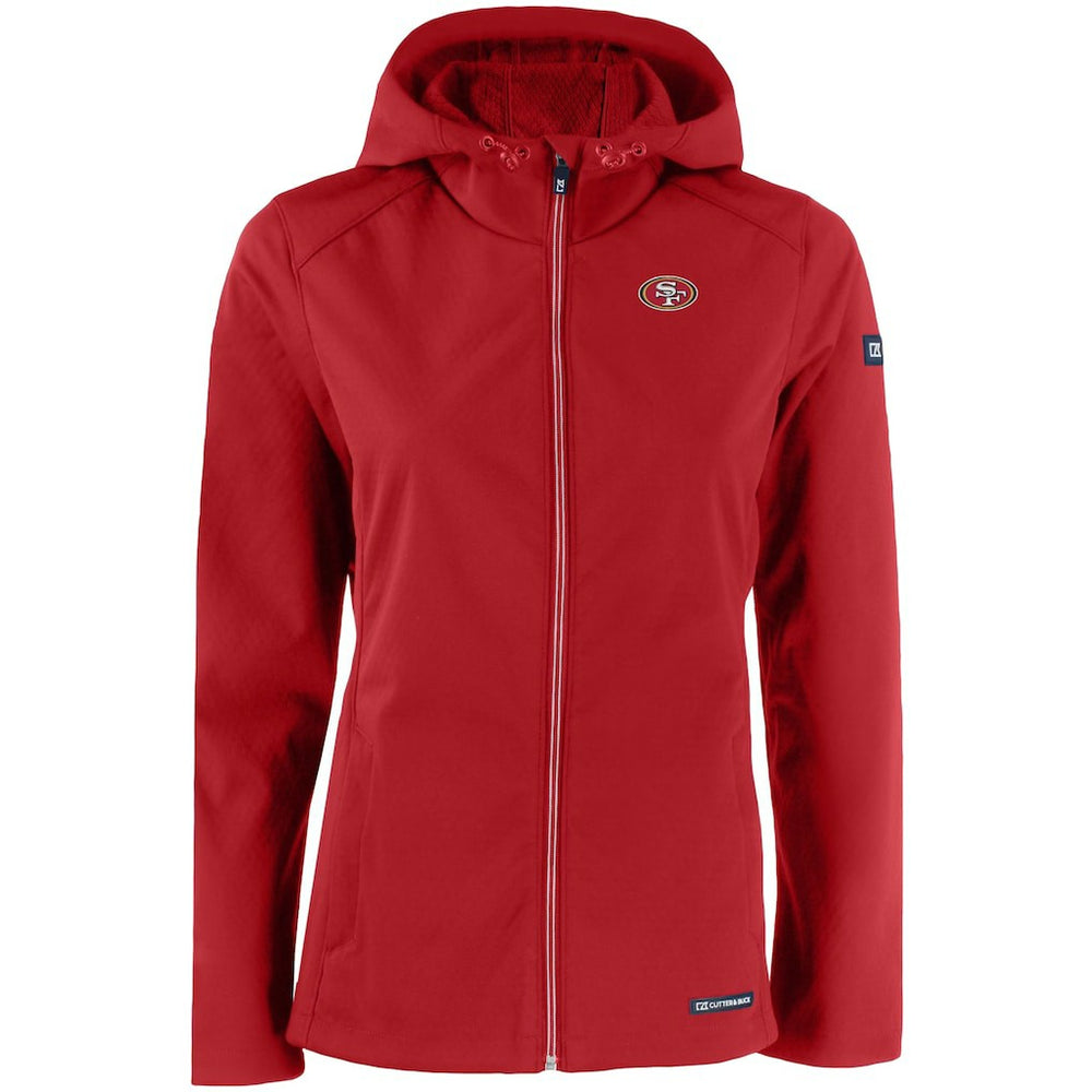 San Francisco 49ers Cutter & Buck Women's Evoke Eco Softshell Recycled Full-Zip Hooded Jacket Scarlet - NFL