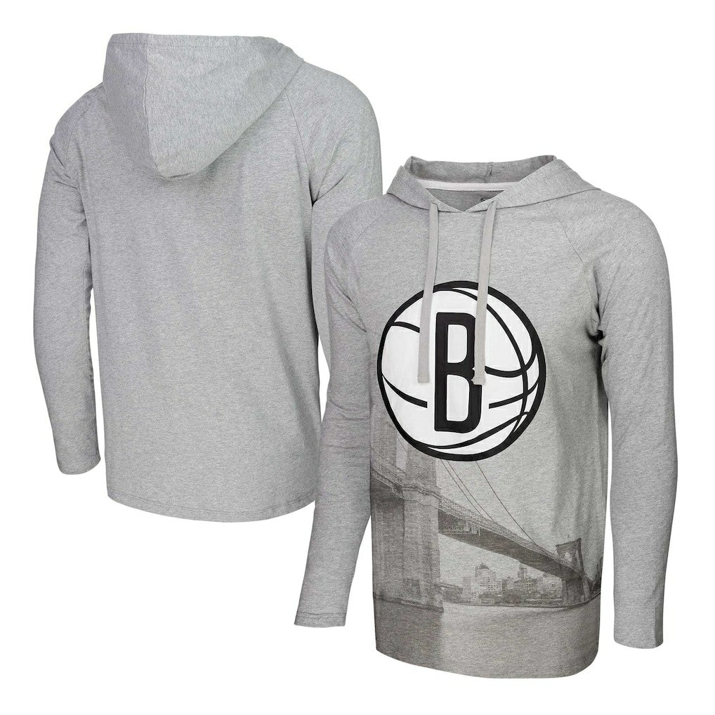 NBA - Brooklyn Nets Stadium Essentials Atrium Raglan Long Sleeve Hoodie T-Shirt - Heather Gray