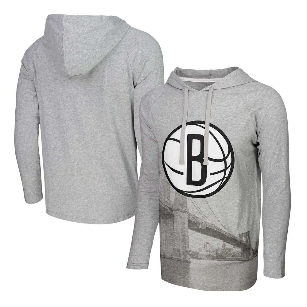 NBA - Brooklyn Nets Stadium Essentials Atrium Raglan Long Sleeve Hoodie T-Shirt - Heather Gray