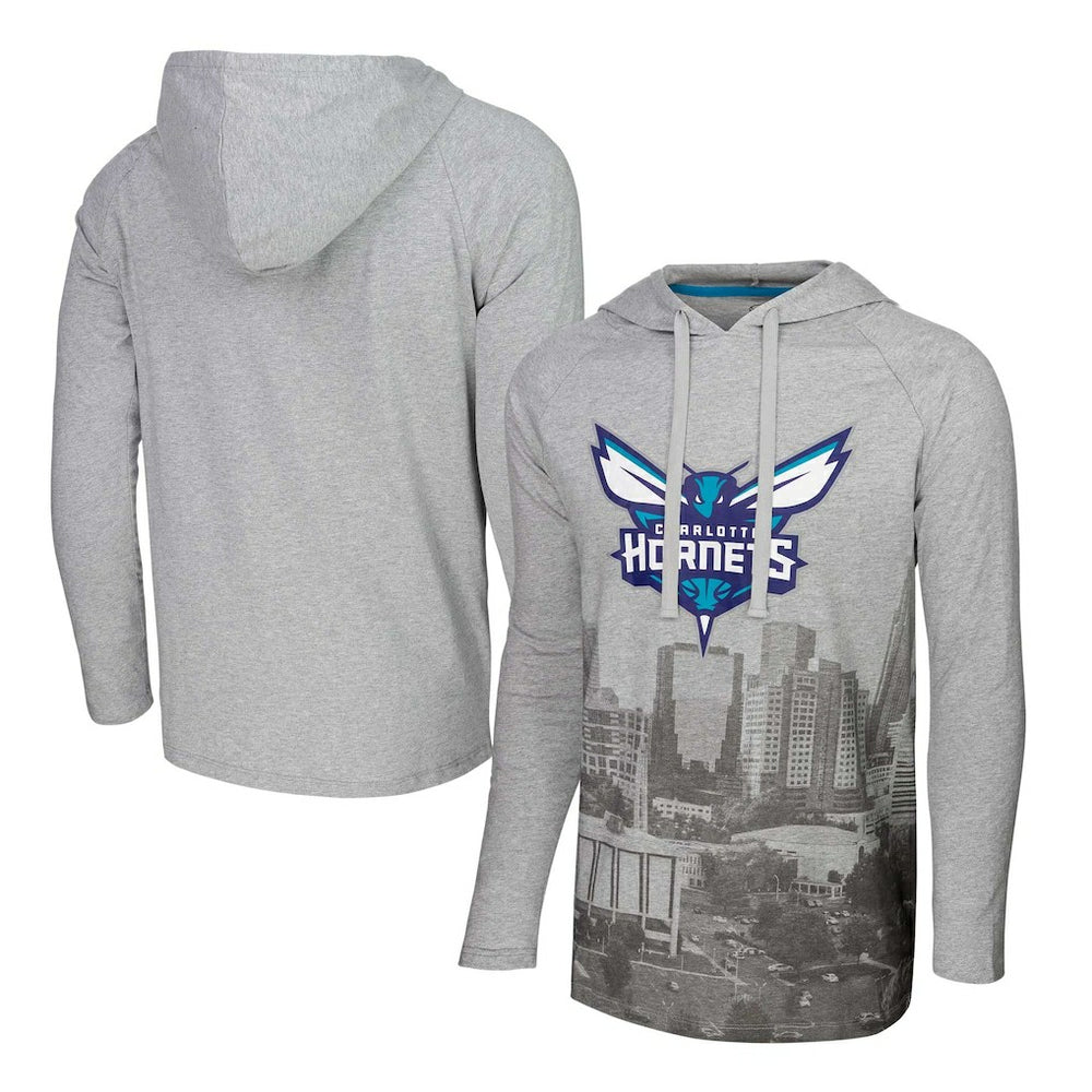 NBA - Charlotte Hornets Stadium Essentials Atrium Raglan Long Sleeve Hoodie T-Shirt - Heather Gray