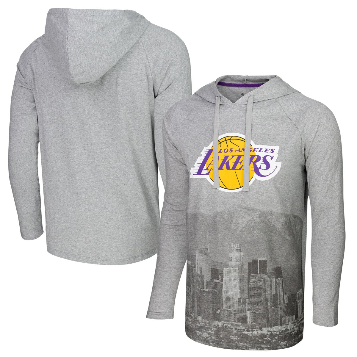 NBA - Los Angeles Lakers Stadium Essentials Atrium Raglan Long Sleeve Hoodie T-Shirt - Heather Gray