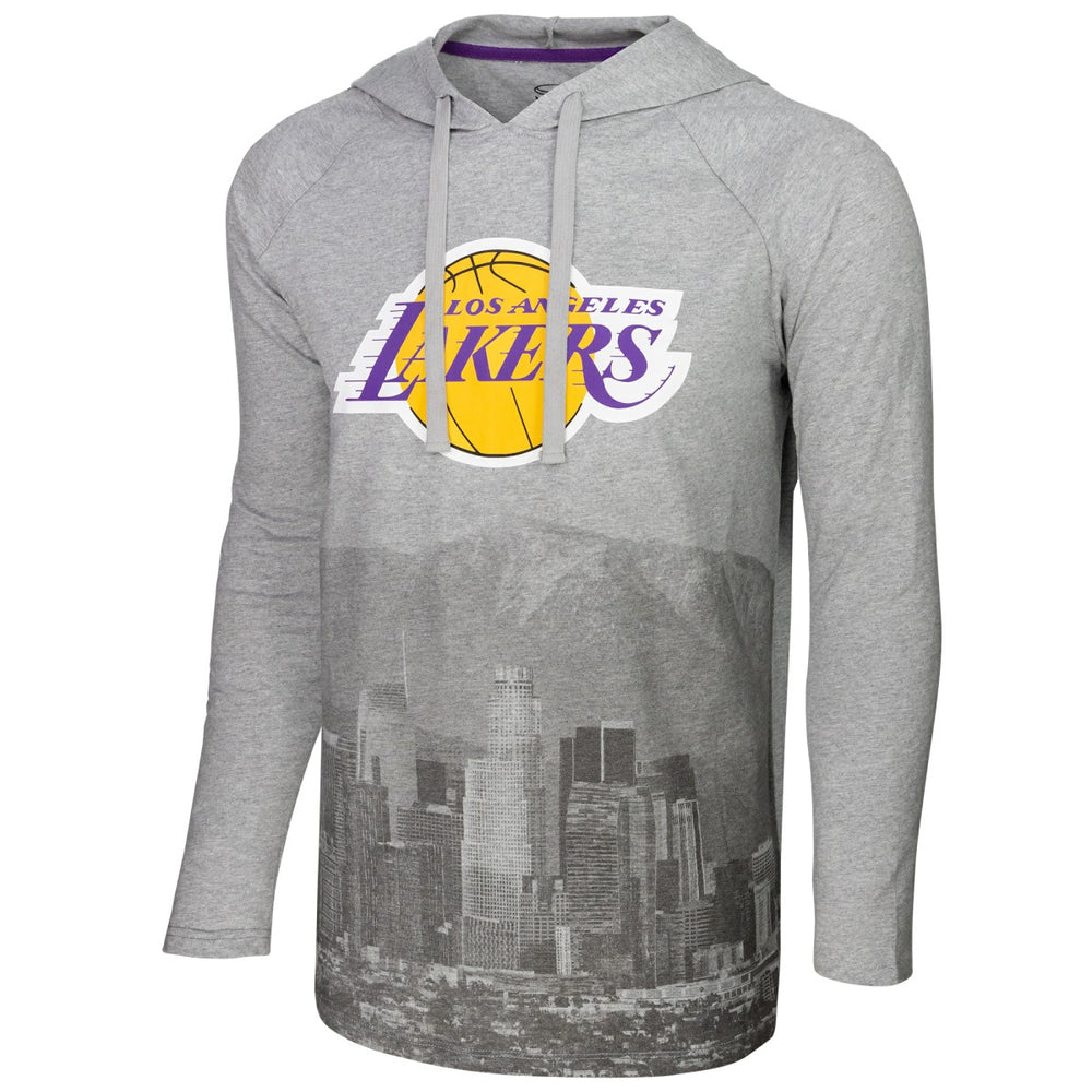 NBA - Los Angeles Lakers Stadium Essentials Atrium Raglan Long Sleeve Hoodie T-Shirt - Heather Gray
