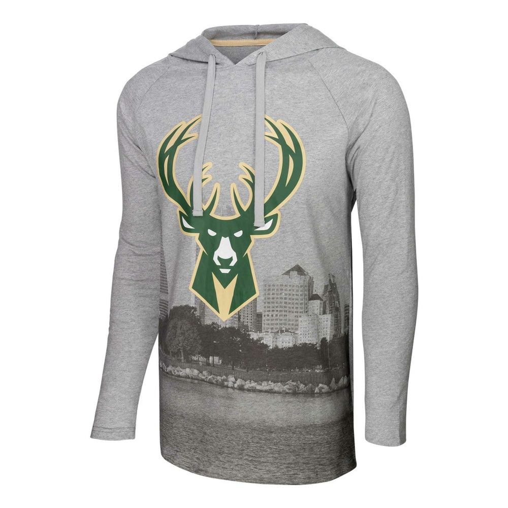 NBA - Milwaukee Bucks Stadium Essentials Atrium Raglan Long Sleeve Hoodie T-Shirt - Heather Gray