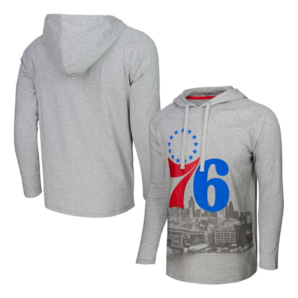 NBA - Philadelphia 76ers Stadium Essentials Atrium Raglan Long Sleeve Hoodie T-Shirt - Heather Gray