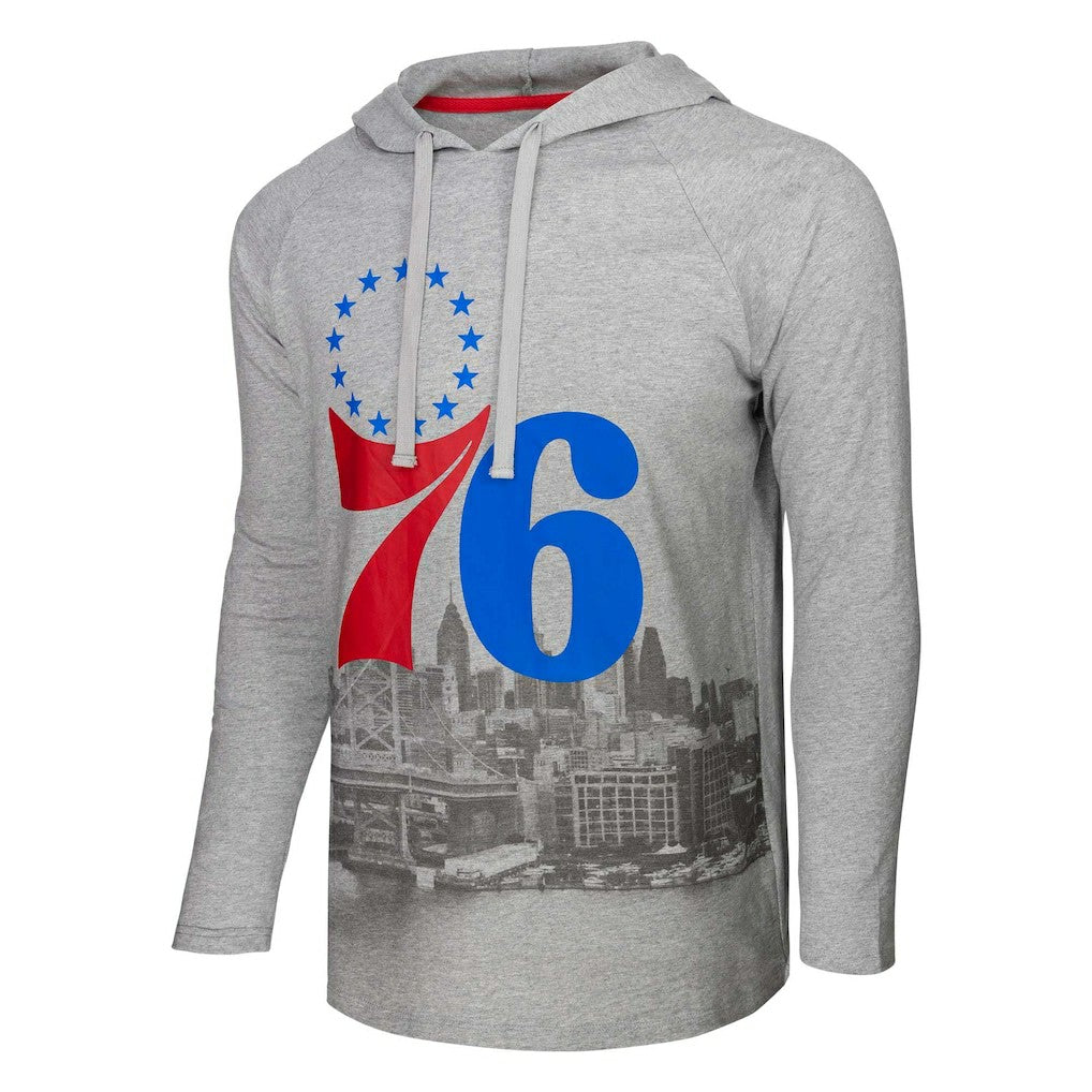 NBA - Philadelphia 76ers Stadium Essentials Atrium Raglan Long Sleeve Hoodie T-Shirt - Heather Gray