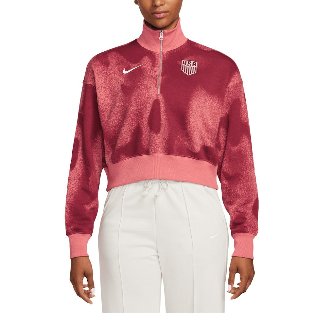 Nike USMNT Women's Phoenix Fleece Cropped Quarter-Zip Jacket - Pink