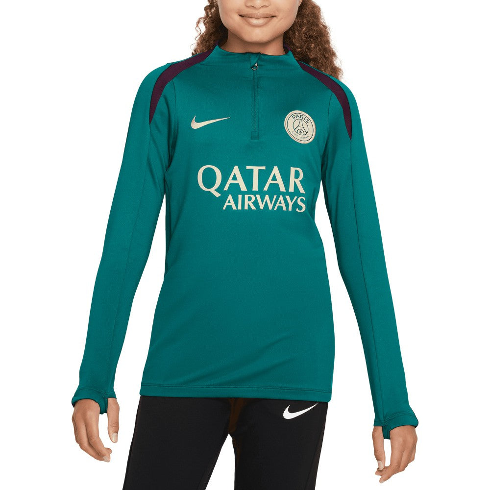 Nike Paris Saint-Germain Youth 2024/25 Strike Drill Quarter-Zip Long Sleeve Performance Training Top - Teal