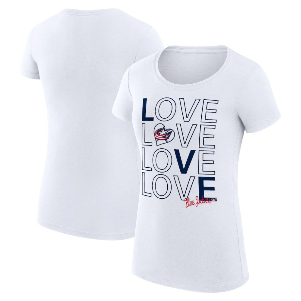 Columbus Blue Jackets - G-III 4Her by Carl Banks Women's Super-Slim Fit Lightweight Hockey Love T-Shirt White