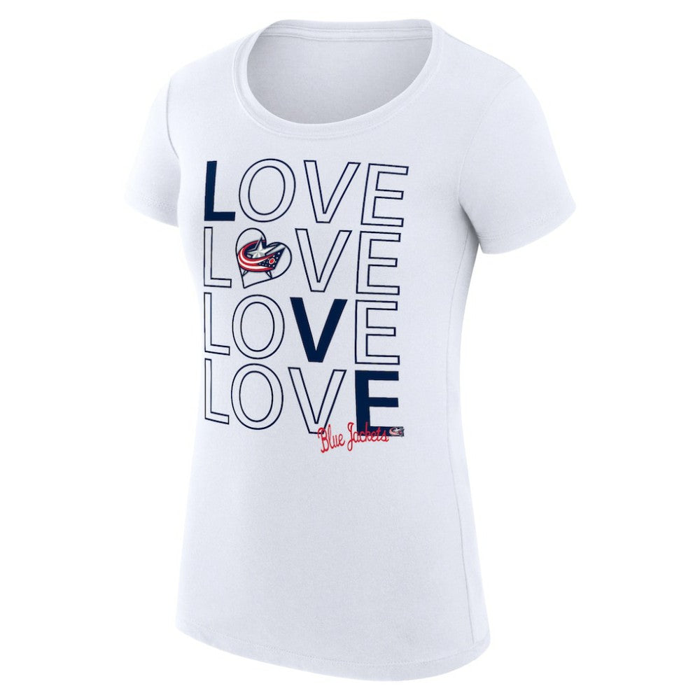 Columbus Blue Jackets - G-III 4Her by Carl Banks Women's Super-Slim Fit Lightweight Hockey Love T-Shirt White