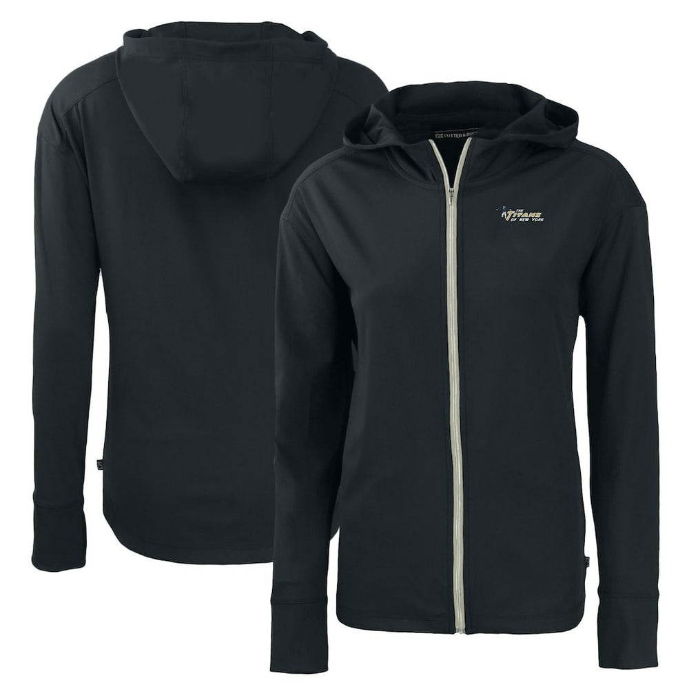 New York Jets Cutter & Buck Women's Throwback Daybreak Eco Recycled Half-Zip Hoodie Black - NFL