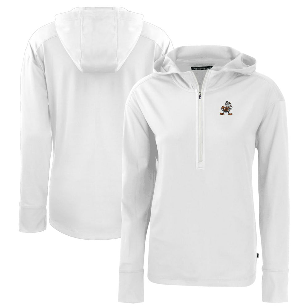 Cleveland Browns Cutter & Buck Women's Throwback Daybreak Eco Recycled Half-Zip Hoodie White - NFL