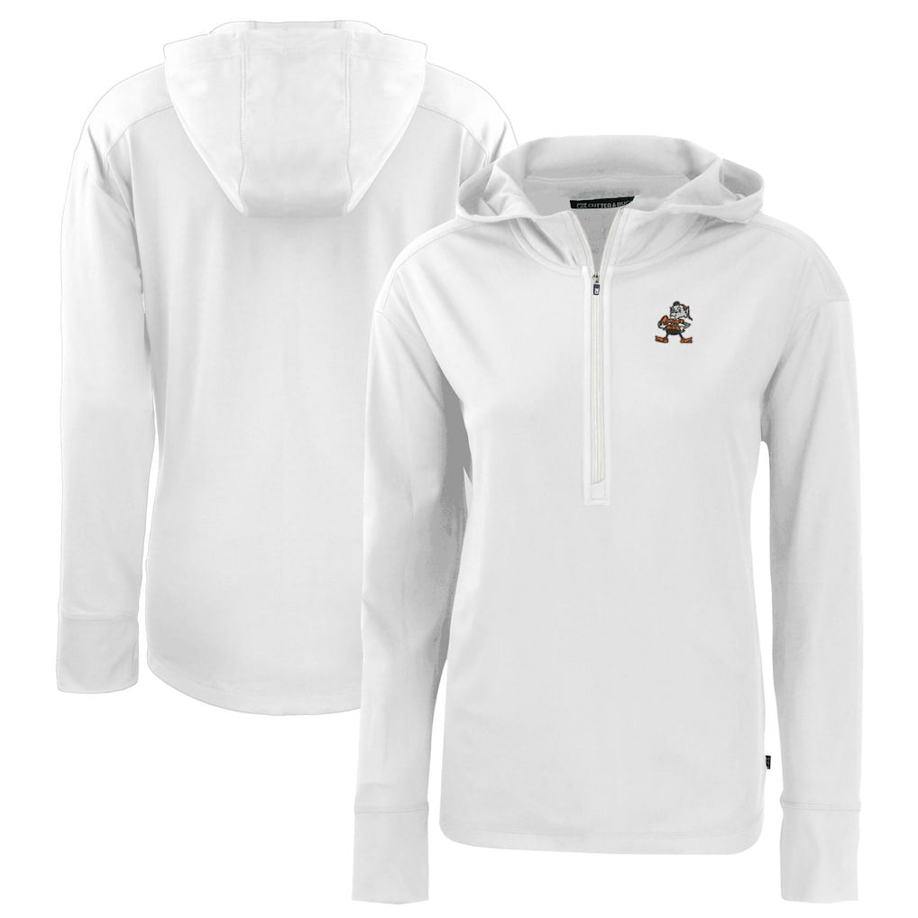 Cleveland Browns Cutter & Buck Women's Throwback Daybreak Eco Recycled Half-Zip Hoodie White - NFL
