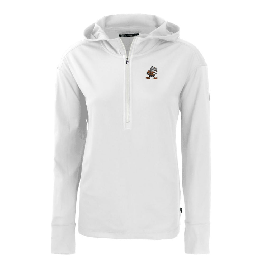 Cleveland Browns Cutter & Buck Women's Throwback Daybreak Eco Recycled Half-Zip Hoodie White - NFL